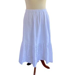 Wonderly White Cotton Eyelet Tiered Midi Skirt XL Elastic Waist Cotton